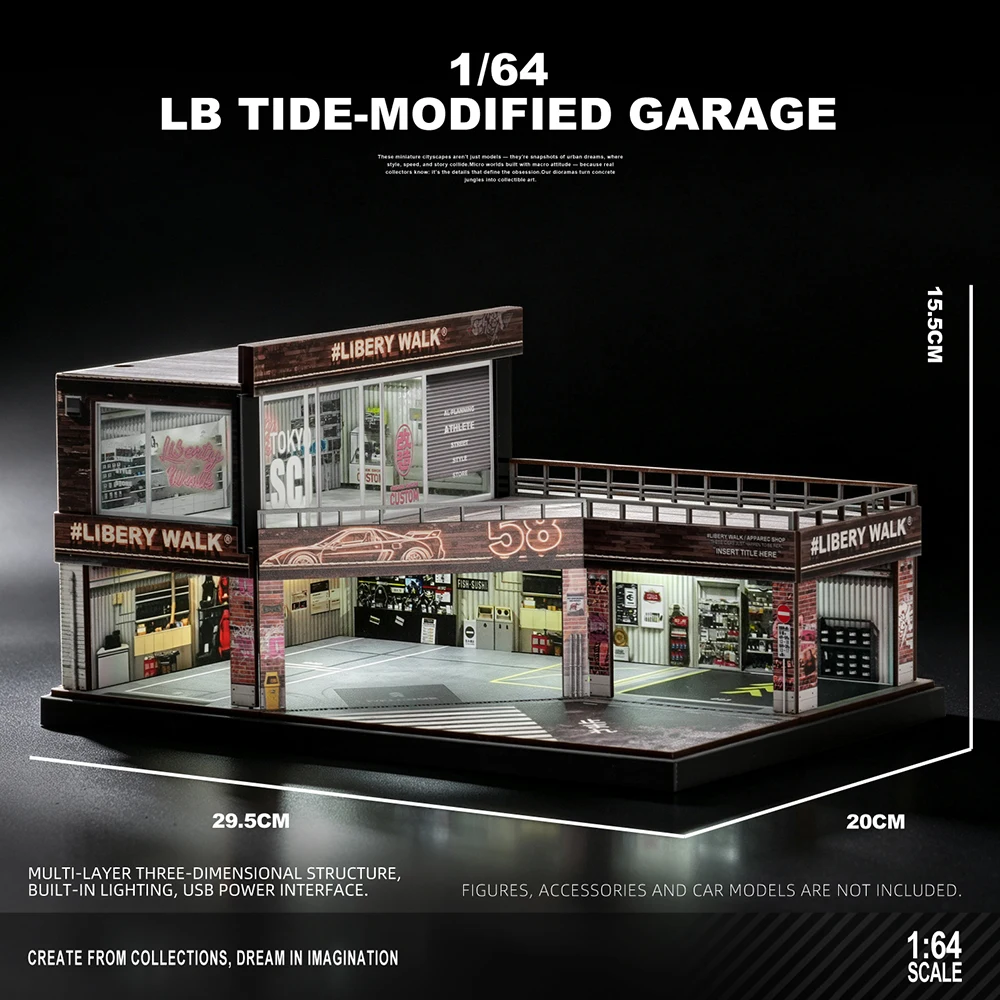 LB Modified Garage 1/64 Parkeergarage Diorama Model Accessoires, Bouwset, Miniatuur Scène (Zonder Auto)