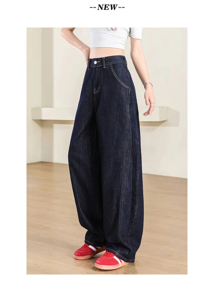 Jeans da donna Y2k Jeans vestibilità ampia azzurro anti sbiadimento pantaloni falce nuovo stile semplice orlo curvo dimagrante lunghezza del pavimento fluida