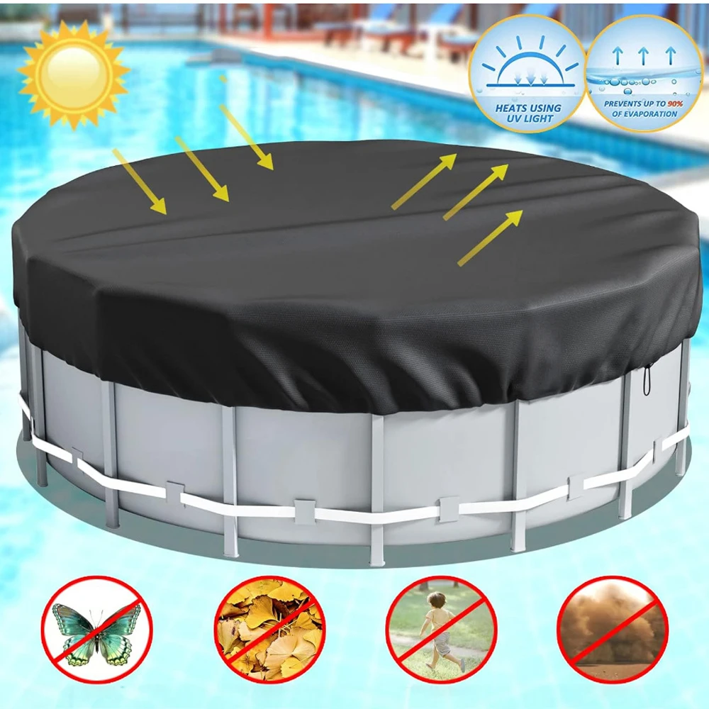 210D Foldable Waterproof Swimming Pool Cover Dustproof Sun Protection Cover for Intex Bestway Round Above Ground Outdoor Pools