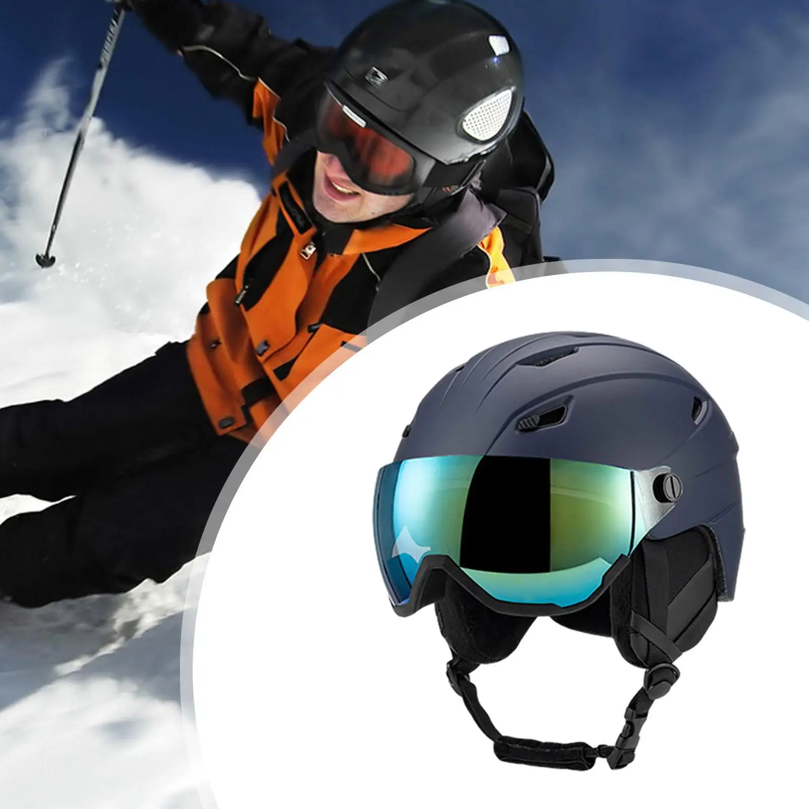 

Snow Sports Helmet with Ski Goggles Ear Cover Warm Skiing Helmet for Outdoor