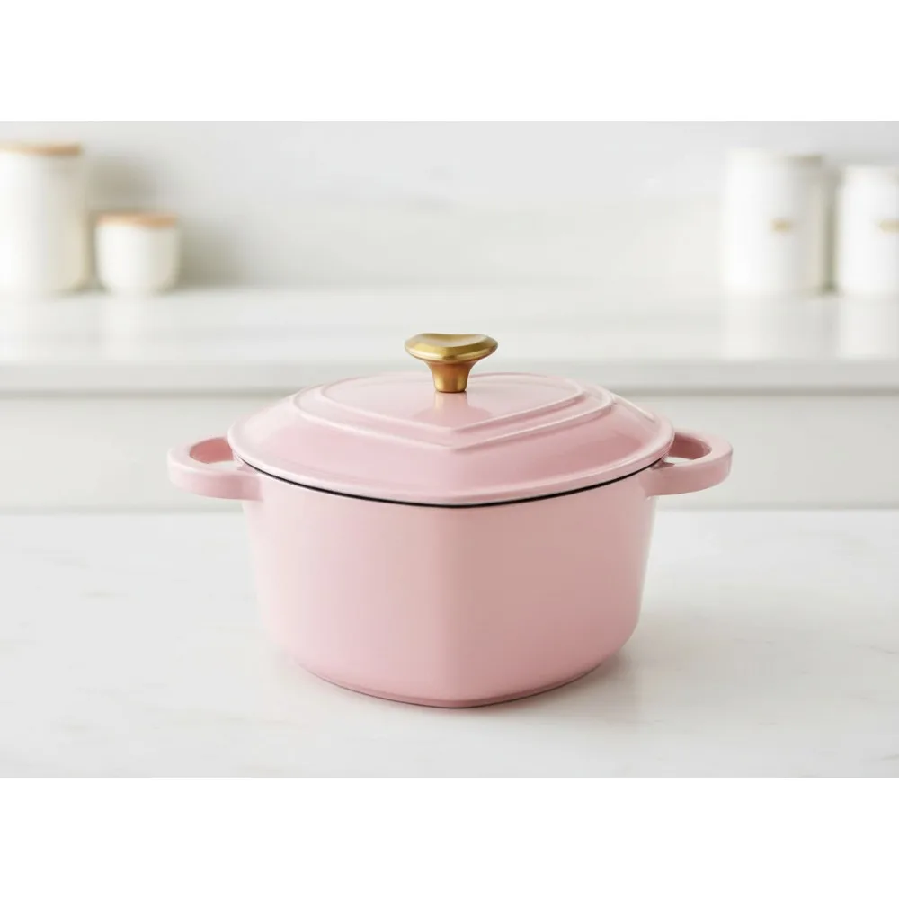 

Эмалированная чугунная голландская духовка в форме сердца, 4 литра, розовая, с двумя ручками, все плиты и безопасная для духовки