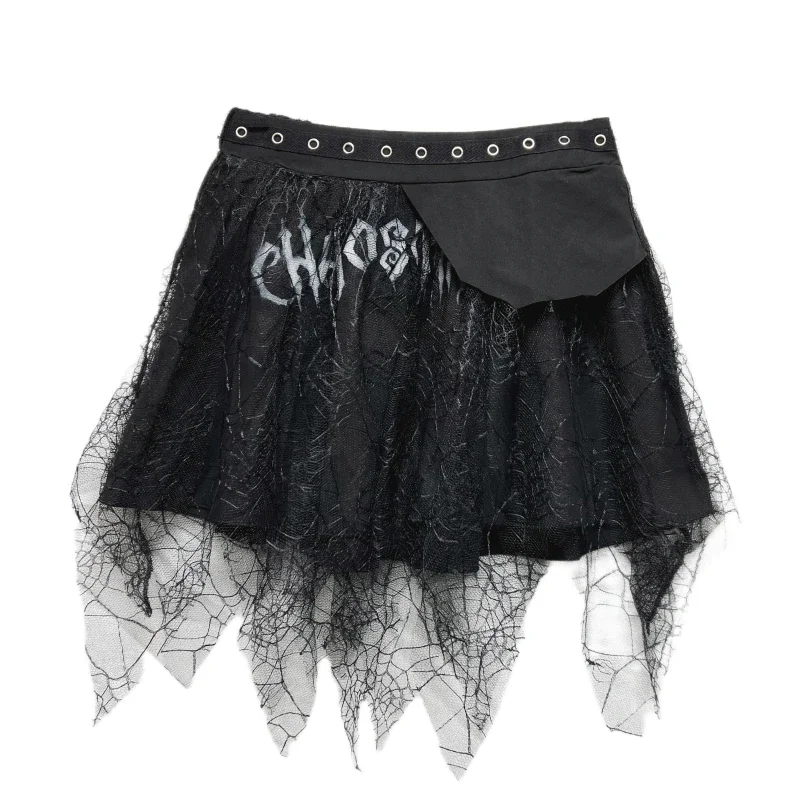 

Ruibbit Summer Women Witch Japanese Harajuku Punk Rock Gothic Skirt High Waist Witch Craft Print Goth Mesh Pleated y2k Skirts