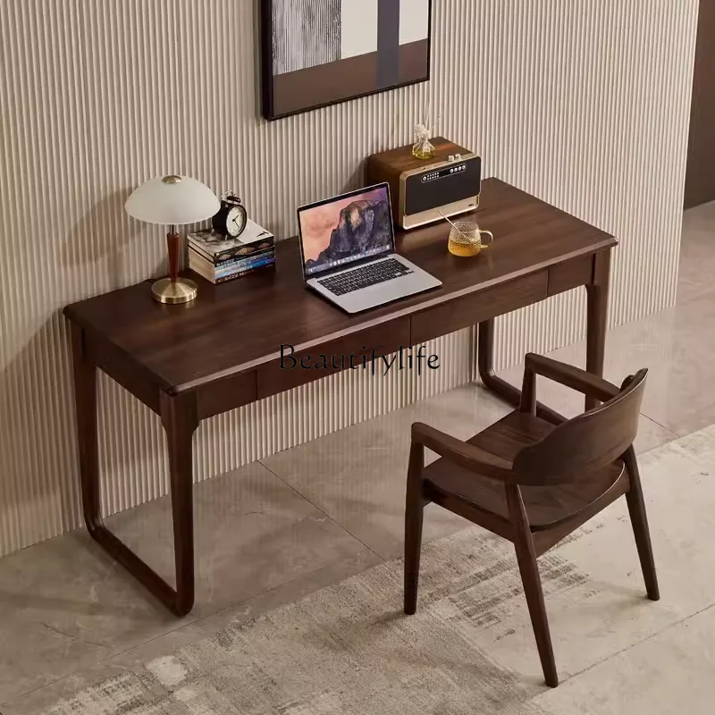 Black walnut solid wood Chinese-style study desk Small apartment computer desk Household writing