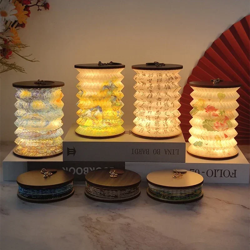Creative Gif Cultural and Creative Gift Folding Small Lantern Mid Autumn Festival Spring Festival Atmosphere Small Night Lantern