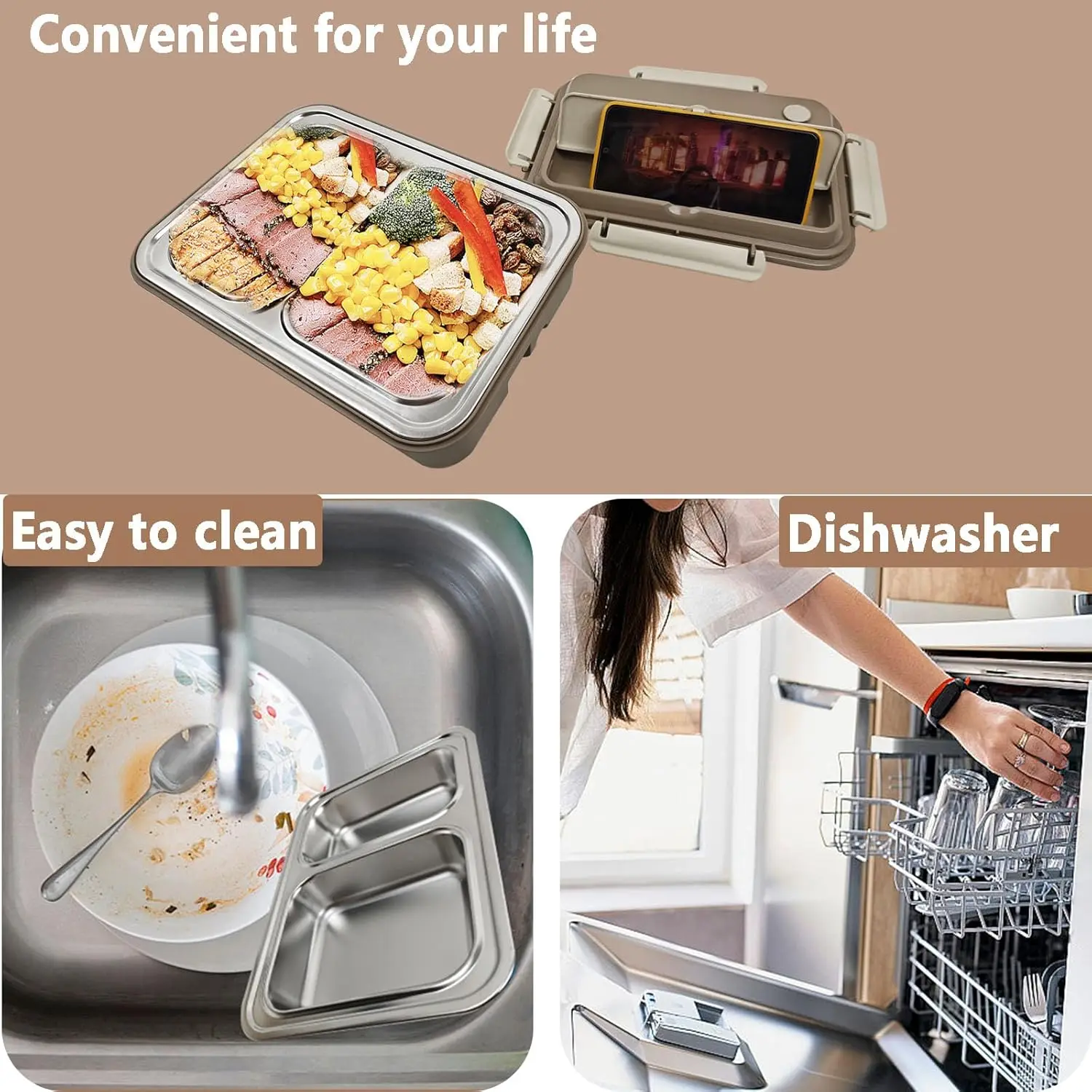 Heated Lunch Box, Electric Portable 12/24V Lunchbox for Car/Office with Fork & Spoon