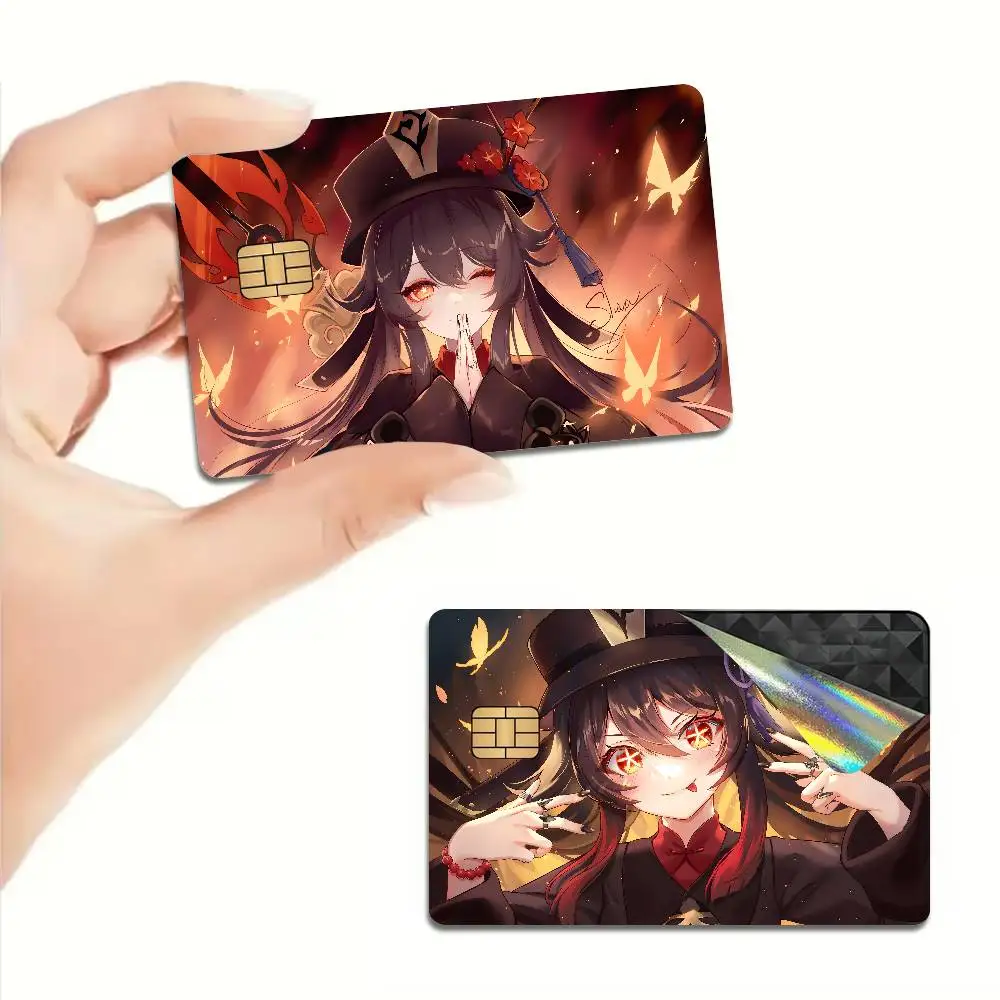 Anime H-Hu Tao Cartoon Credit Card Skin Stickers for Bank Card Bus Metro Card Sticker Waterproof Women Gift