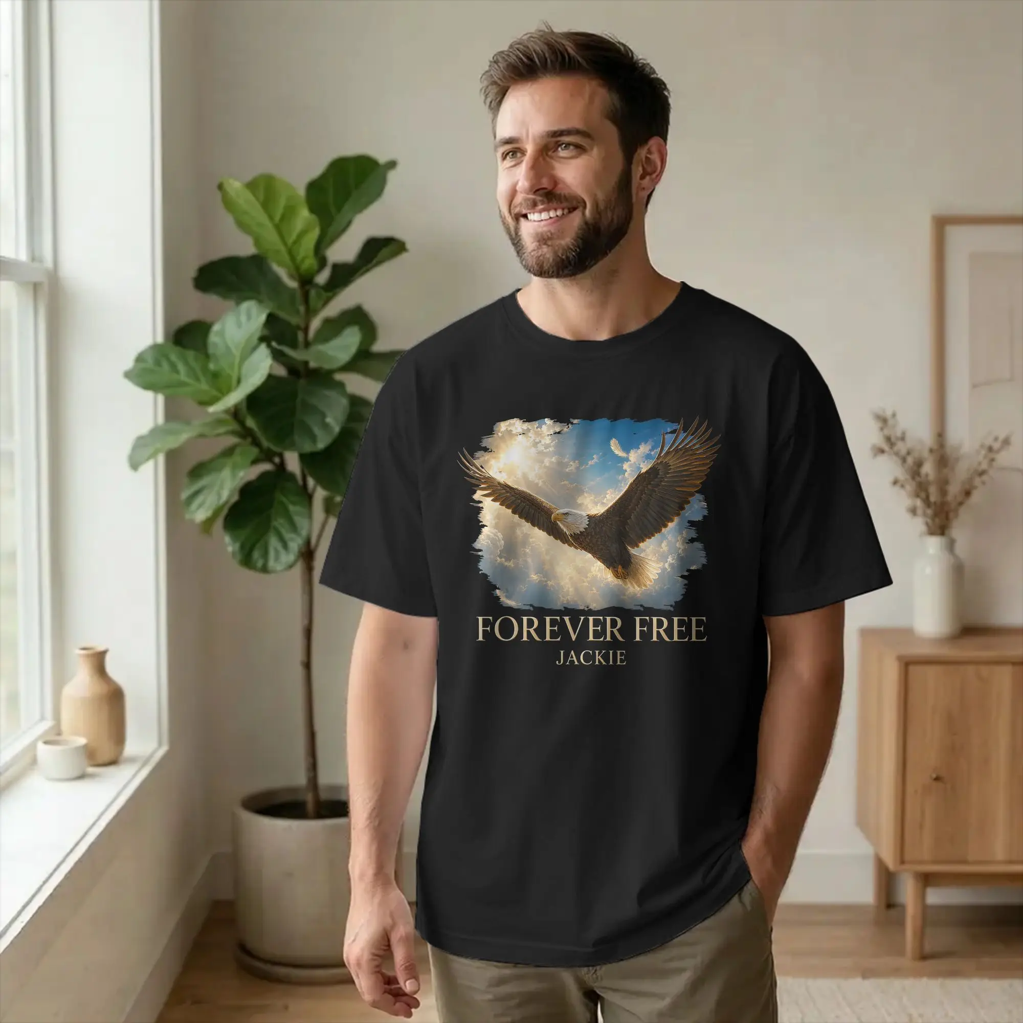 Men Women's Jackie Forever Free Big Bear Bald Eagle Tribute T Shirt  Cotton Clothes Funny Crew Neck Tees New Arrival T-Shirt