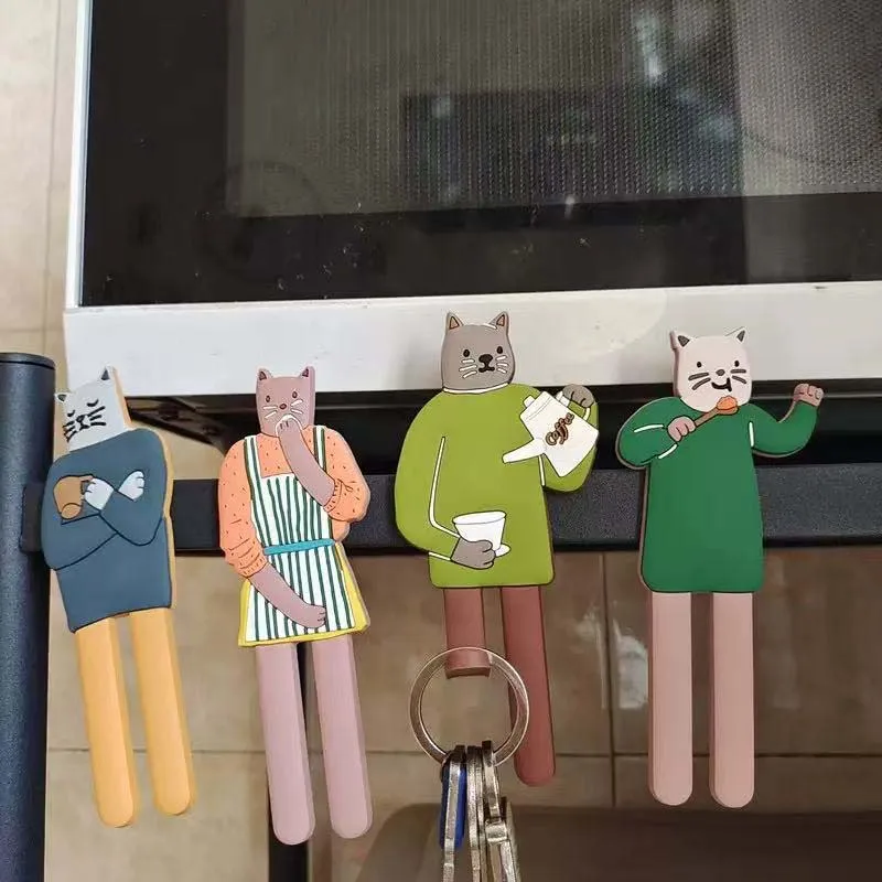 2 long-legged cat-shaped magnetic refrigerator magnets, decorative hooks, cute pet-themed refrigerator magnets