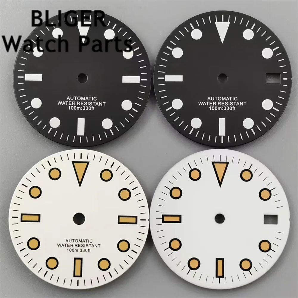 BLIGER 29mm Retro Dial Black White Dial Green Luminous Fit NH35 NH36 ETA2824 2836 PT5000 Miyata 8205 8215 DG2813 Movement