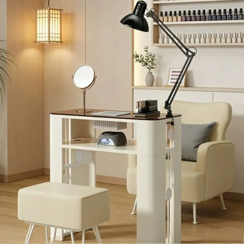 Modern Luxury Nail Salon Tables Glass Top Black Korean White Manicure Nail Table Designer Mesa Manicura Beauty Salon Furniture