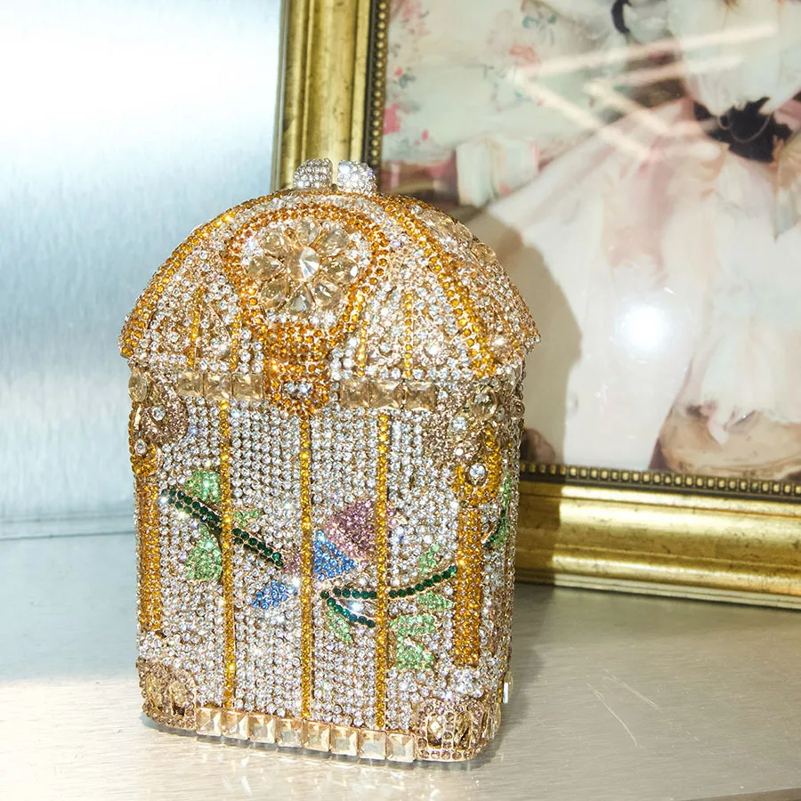 

Винтажная птичья клетка с бриллиантами, вечерняя сумка, новинка, клатч со стразами, вечерняя сумочка с блестящими кристаллами для коктейля