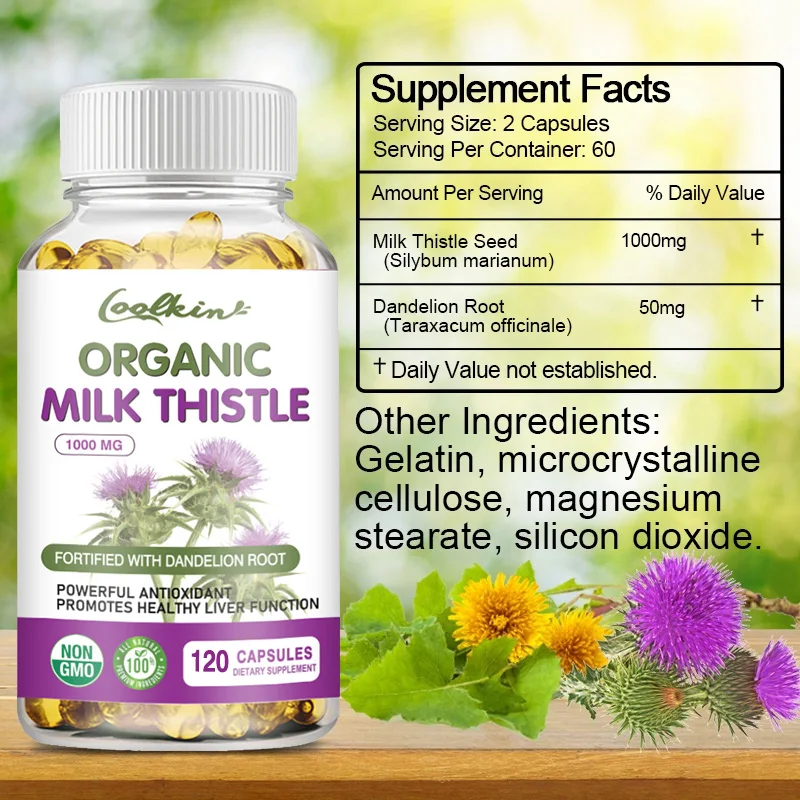 

Organic Milk Thistle - Milk Thistle Seed, Dandelion Root and Magnesium Stearate for Liver Health and Cardiovascular Support Supp