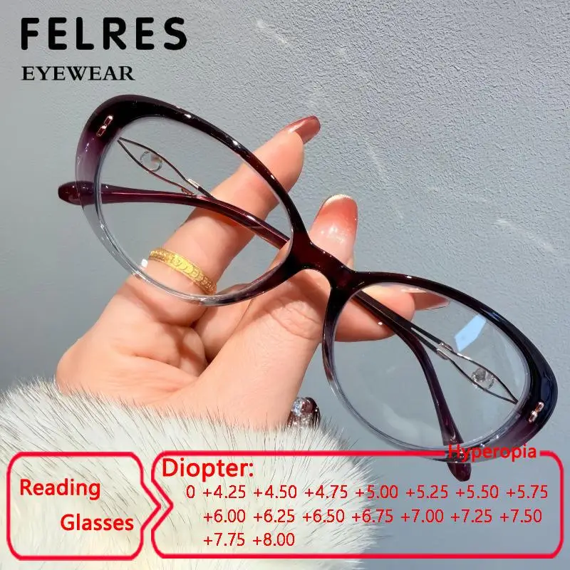Lunettes de lecture ovales anti-lumière bleue pour femmes, lunettes optiques de créateur à haute dioptrie, lunettes presbyopes sur ordonnance +4.25+4.5+5.0 à +8.0