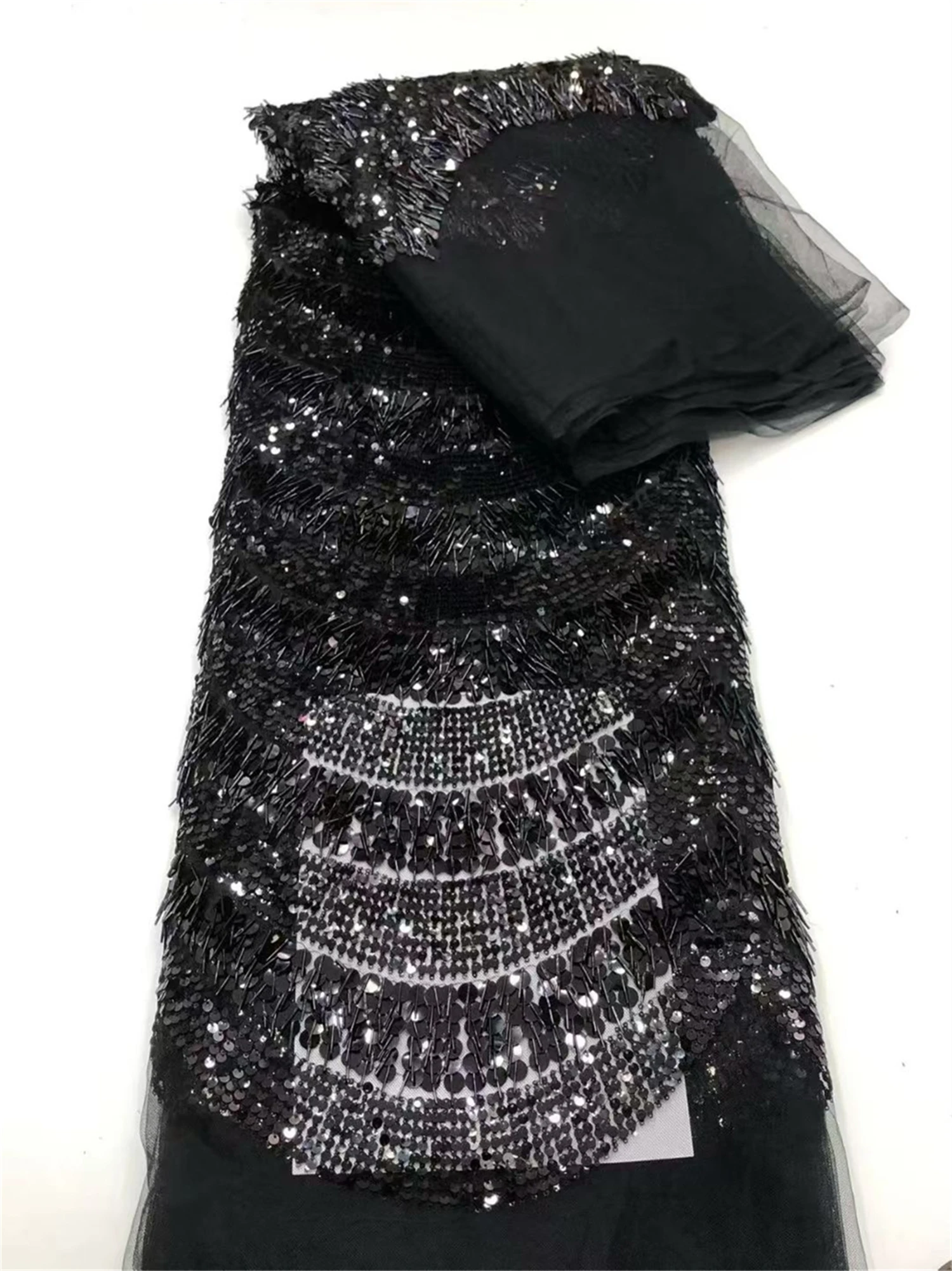 

Luxury 3D Big Sequins French Women Lace Fabric For Ceremonial Dress Curtain Decoration Wholesale Cloth For Sewing Diy Material