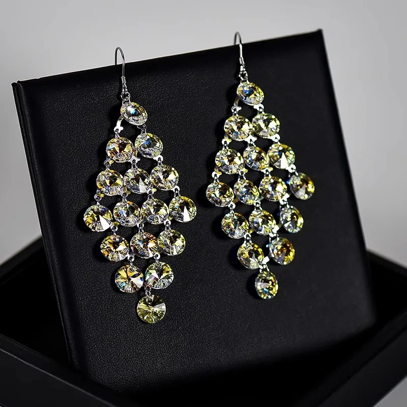 Crystal earrings long water drop fairy style earrings ethnic retro earrings