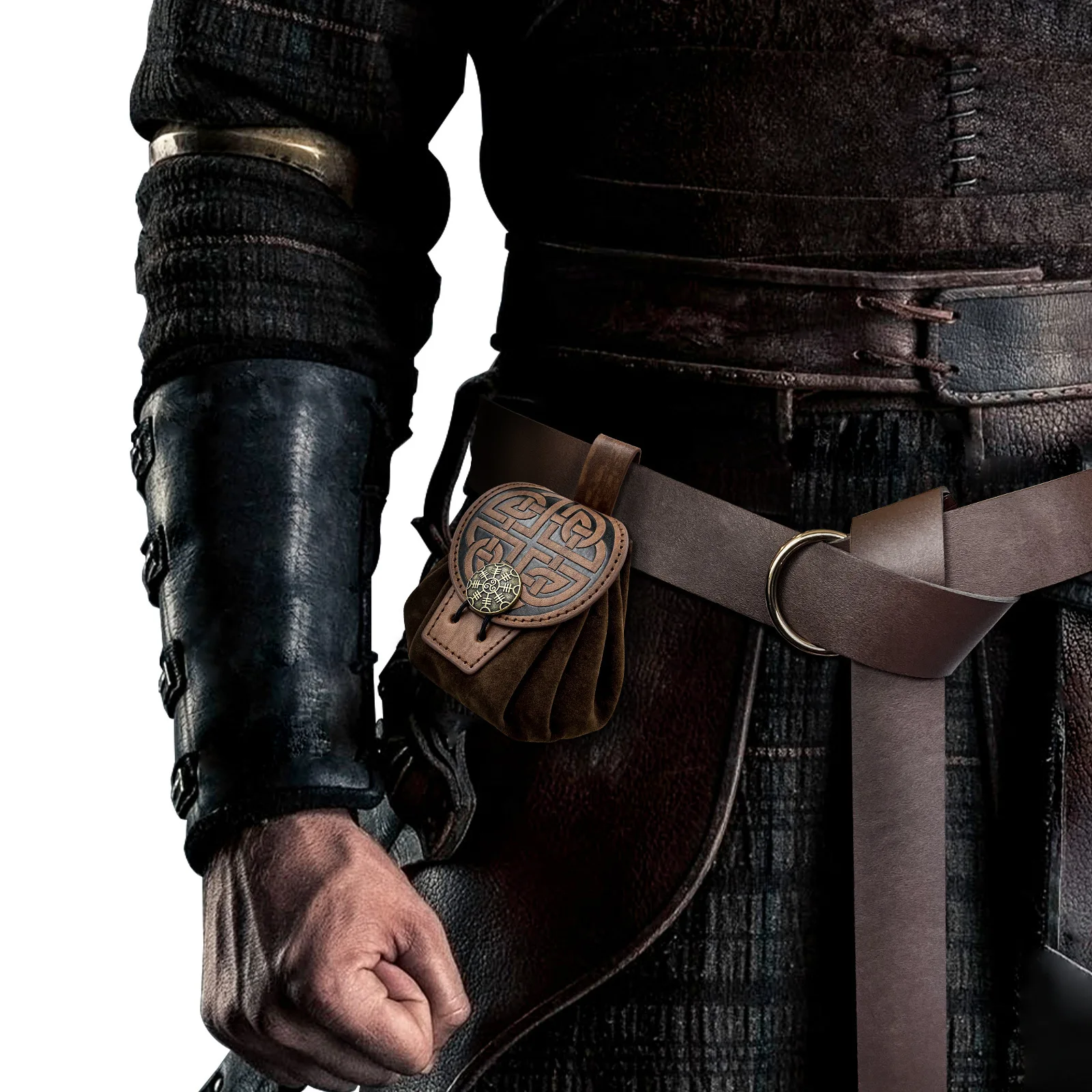 Medieval Faux Leather Retro Waist Bag Hangable Drawstring Outdoor Belt Bag Cosplay Props For Dungeons & Dragons RPG Game