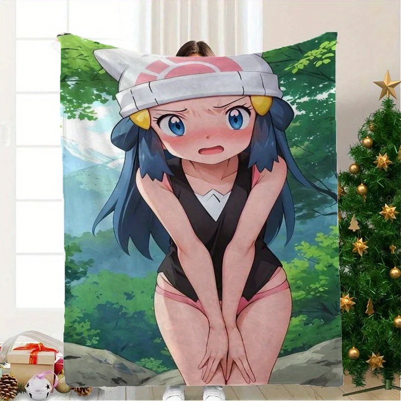 Mountain Virtual Character Anime Girl Digital Print Flannel Blanket, Non- Polyester Fabric, All-Season Style, Soft and Comfortab