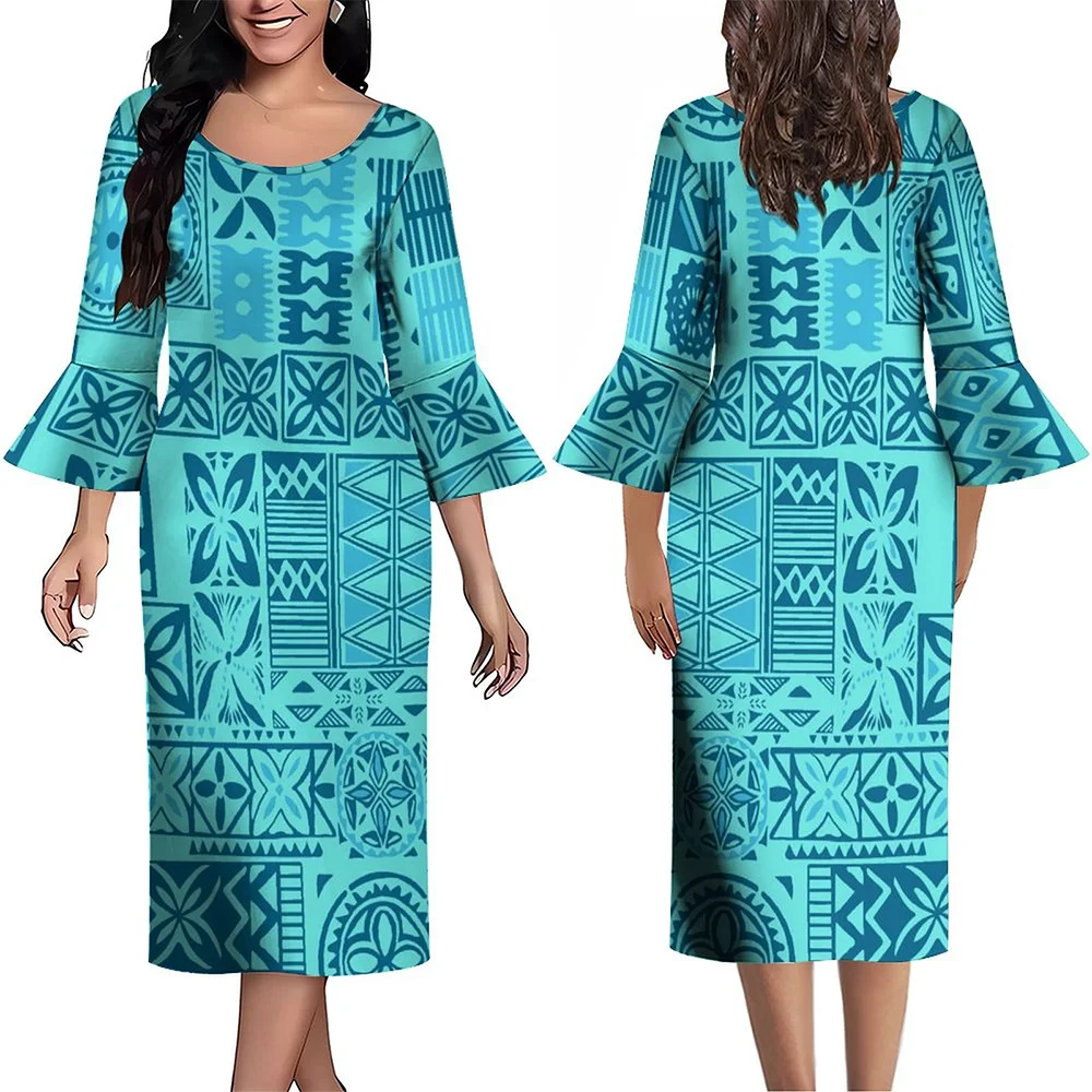 

Link-Long Women'S Dress With Round-Neck Flared Sleeves