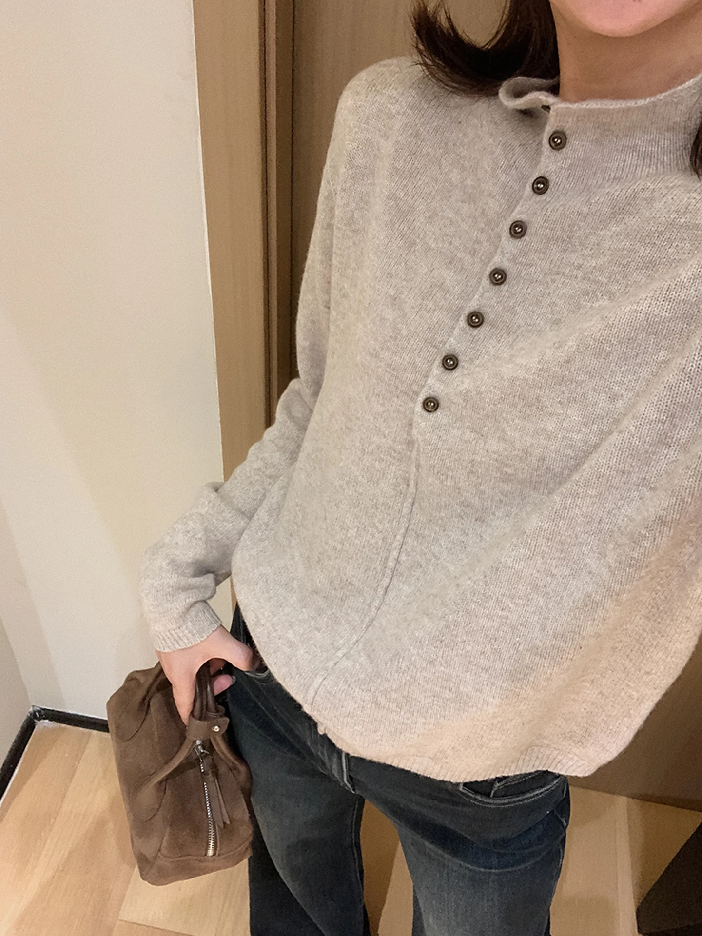 

Осенний однотонный вязаный свитер с длинным рукавом в стиле оверсайз, повседневный модный популярный свитер прямого кроя для женщин больших размеров