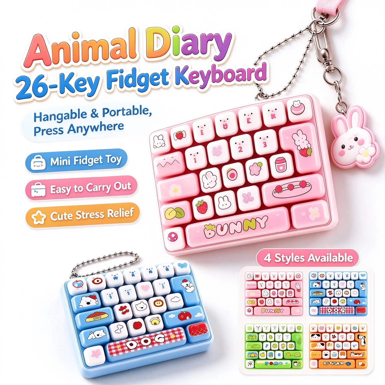 26 키캡 키링 Mini Key Caps Clicker Keychain Mini Set Keycap Clicker Anti-stress 26-key Keyboard Keyrings for Bag Charms Pendant Gift