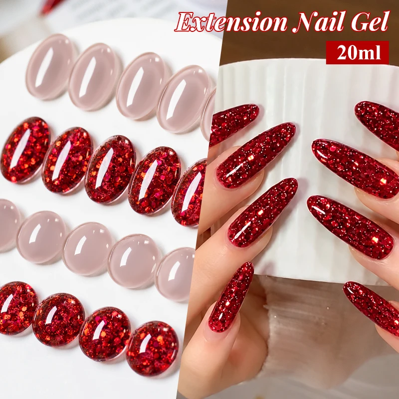 20ml Nude Pink Red Glitter Extension Nail Gel Polish UV Hard Gel Self Leveling Soak Off UV Construction Gel Varnish Manicure