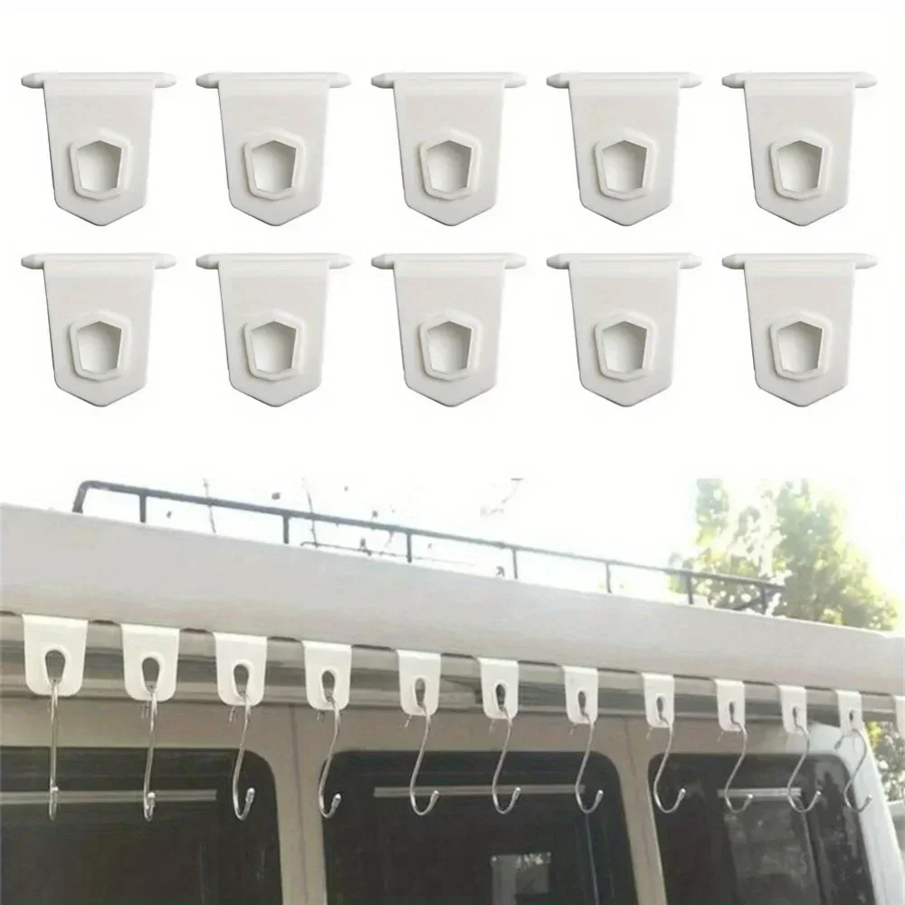 10pcs White/Black Universal Awning Clothes Hook Racks for RV Camper Caravan Party Light Holder RV Awnning Hook Accessories
