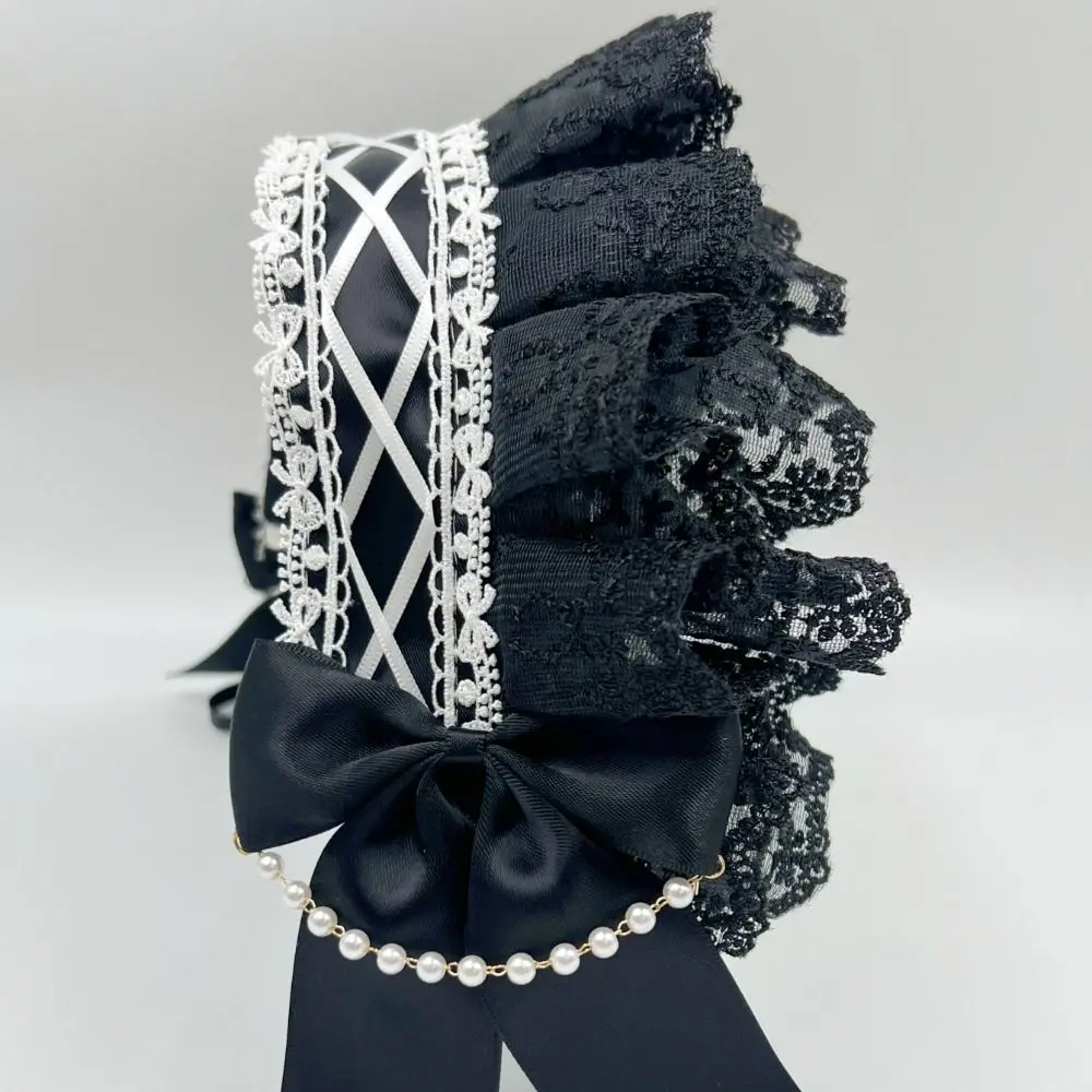

Creative Sweet Lolita Lace Headband Ribbon Bow JK Maid Cosplay Headdress Pearl Hair Accessories Lolita Hair Clip Cosplay