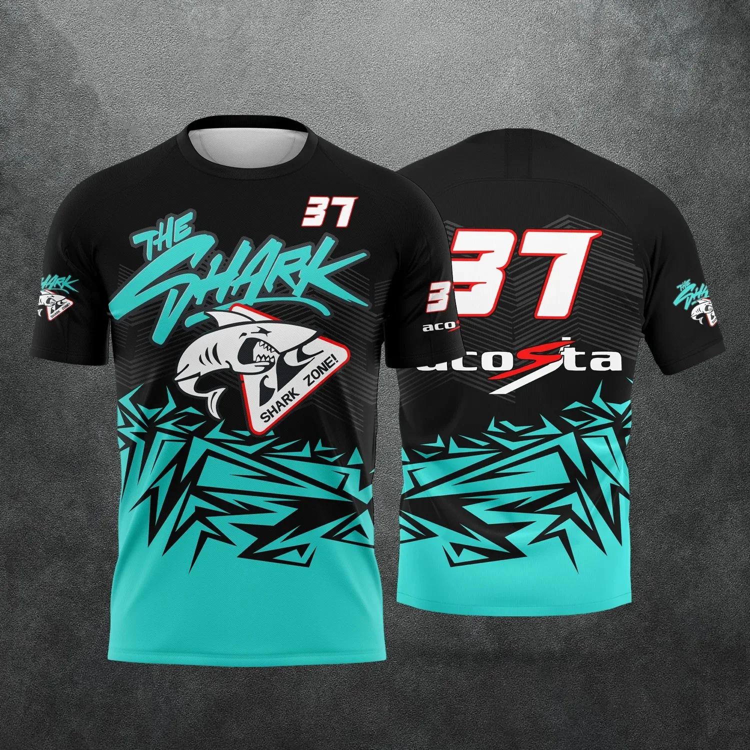 2026 New Model No. 37 Rider Pedro Acosta Shark Logo Fun T-Shirt Short Sleeve Motorcycle Racing Fans Round Neck Sportwear Man Top