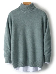 Suéter de cuello alto con cuello vuelto para hombre, jersey de lana merina 100%, Tops de punto de Cachemira cálidos e informales inteligentes, Otoño e Invierno