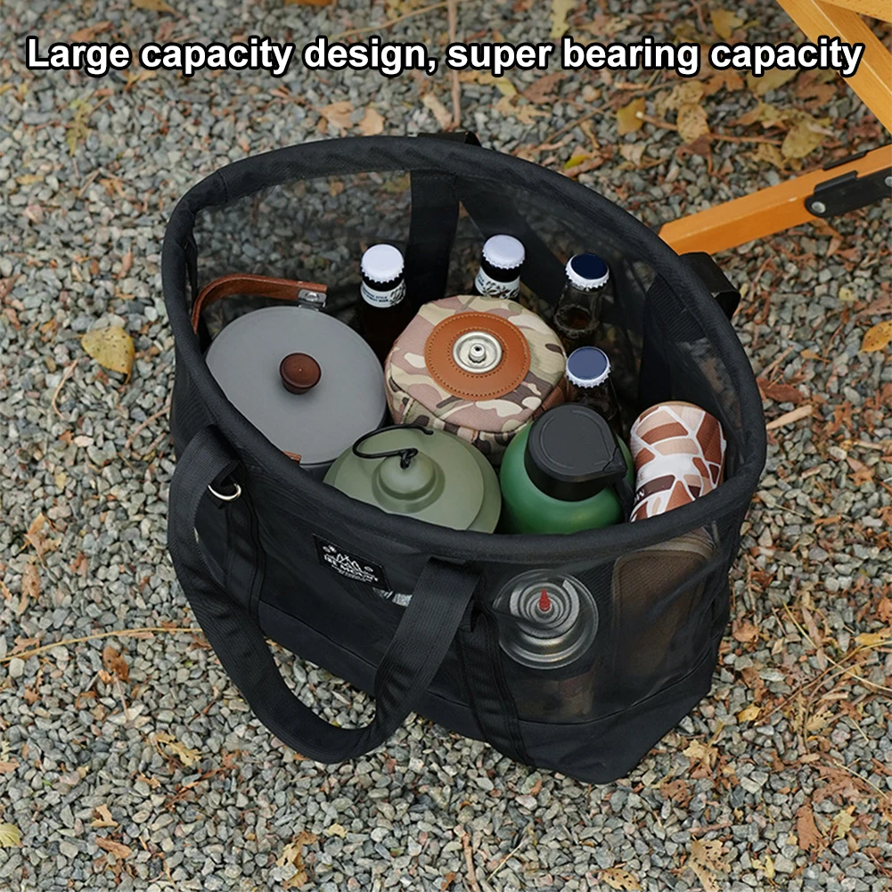 

Foldable Picnic Bag Large Capacity Mesh Top-Handle Handbag Breathable Travel Beach Bag for Outdoor Camping