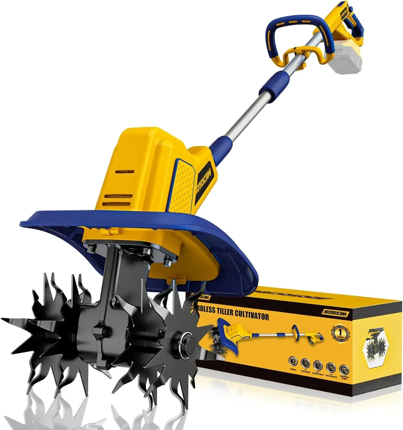 

Cordless Tiller Cultivator Compatible with Dewalt 20V Battery(Tool Only), 360RPM Battery Powered Garden Cultivator, 9In Tilling