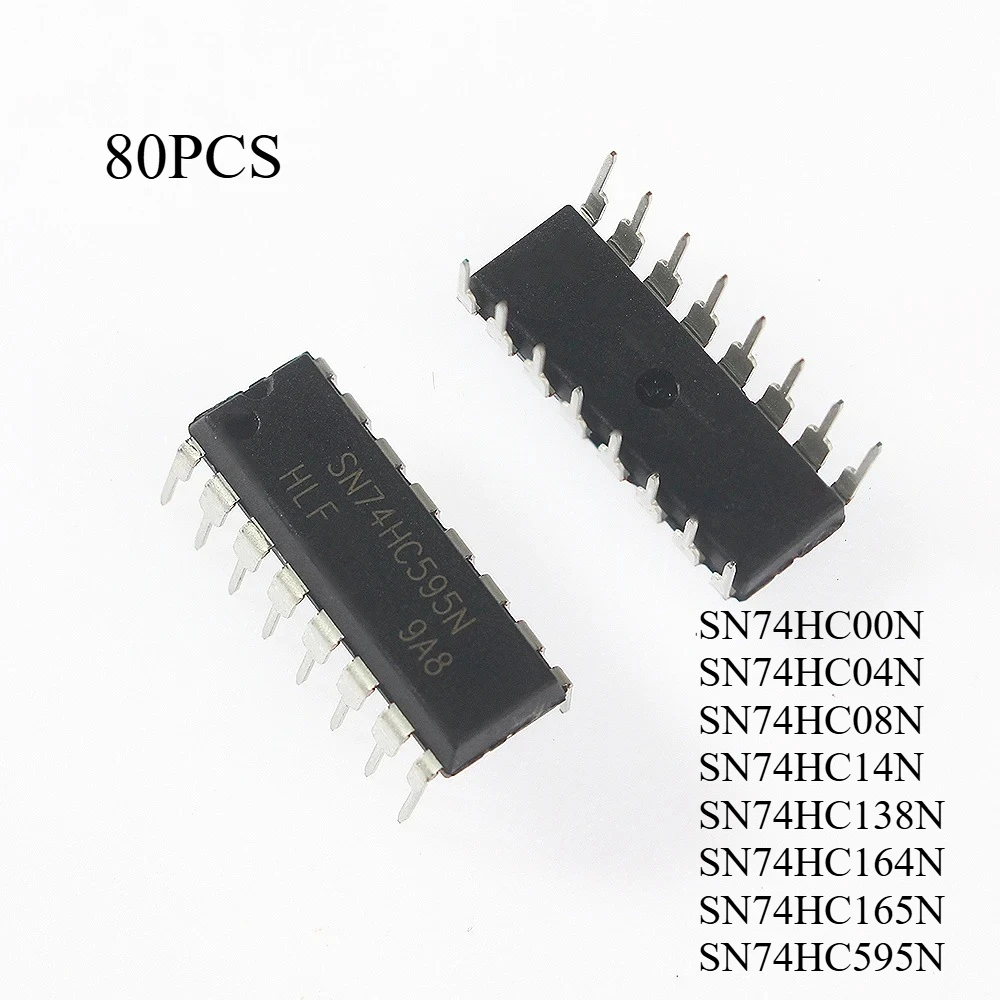 80PCS/box Integrated Circuit Kit SN74HC00N SN74HC04N SN74HC08N SN74HC14N SN74HC138N SN74HC164N SN74HC595N SN74HC165N DIP Packing
