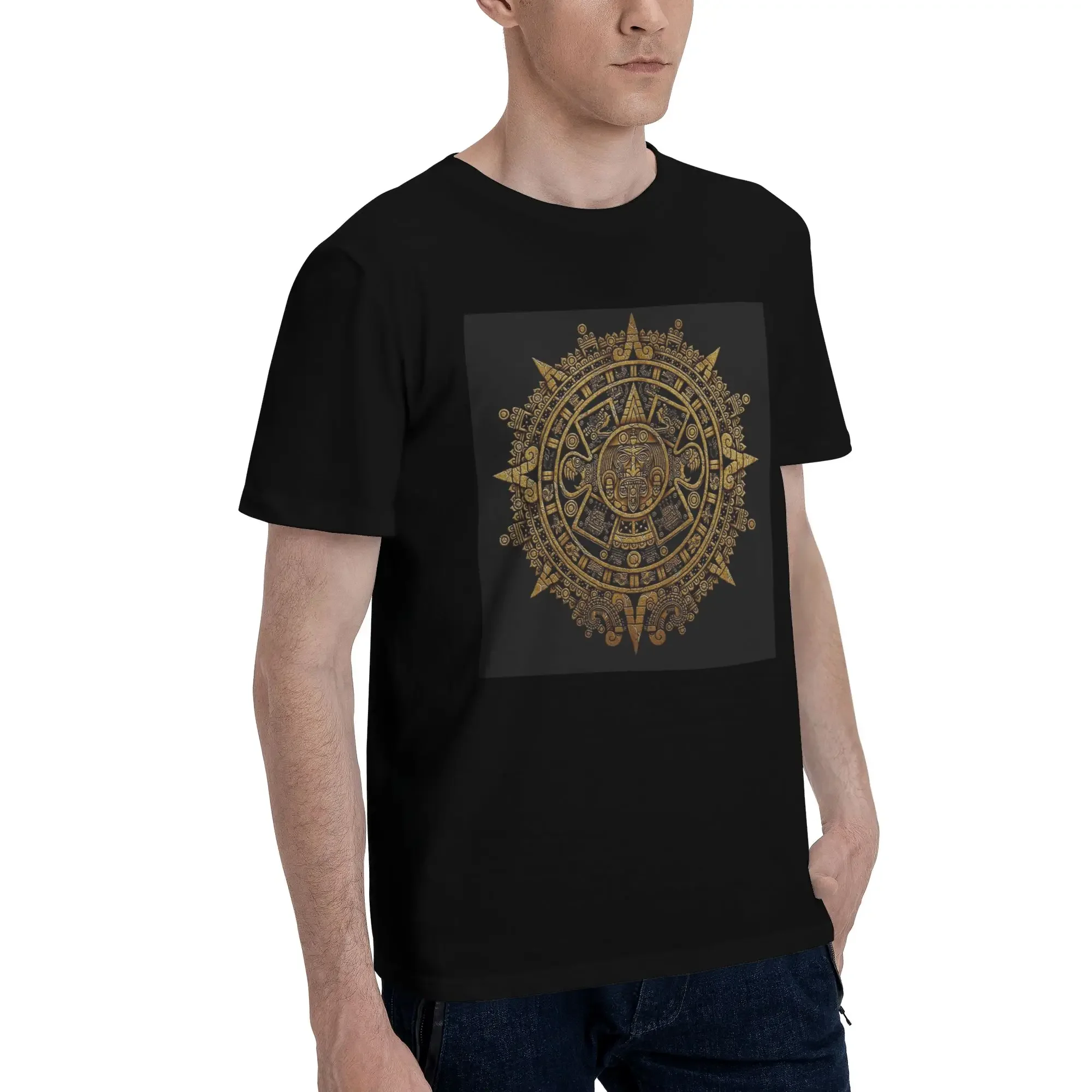 Aztec Calendar Men T-Shirt Oversized T Shirts Men's Round Neck Cotton Tees Short Summer Male