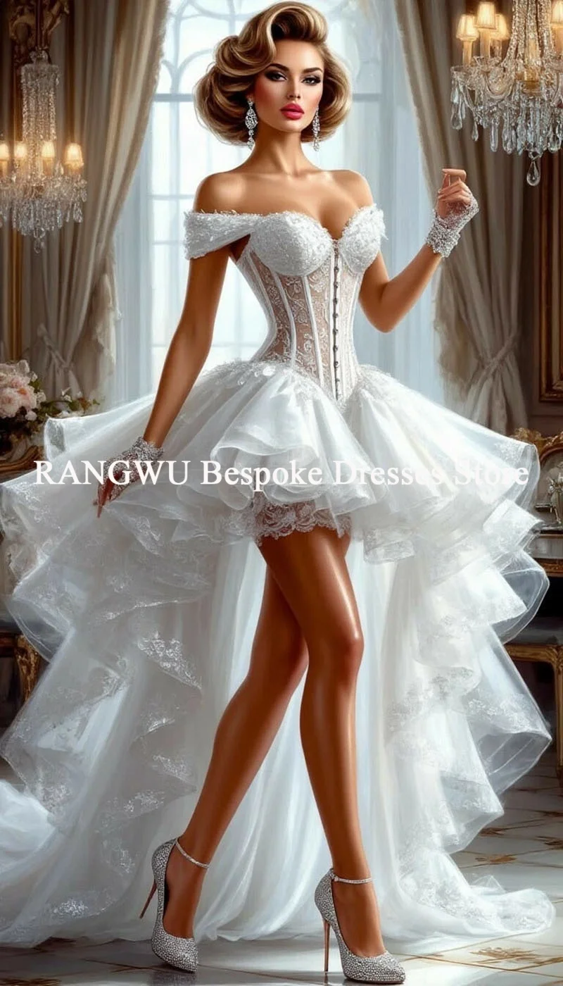 Gothic White Wedding Dress With Ruffles Off Shoulder Civil War Bridal Dress 2026 Medieval Customized