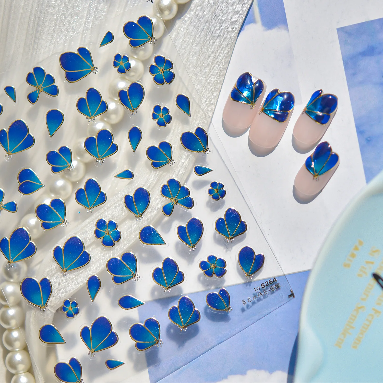 

Luxury Gold Stamping Blue Flowers Dressy Blossom Orchid Frangipani Lily Jelly Charms New Nail Art Stickers Decals Manicure Tool