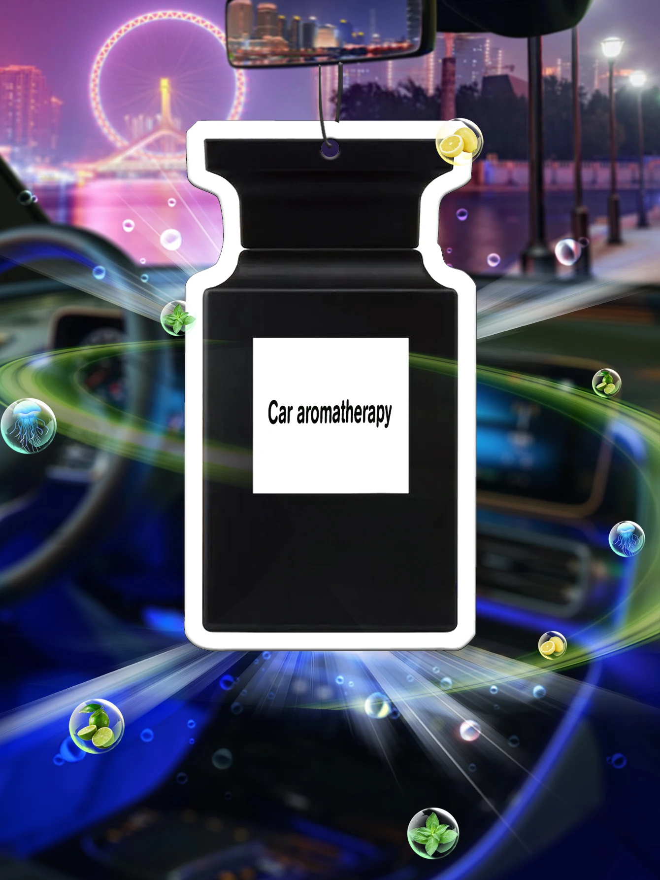 Black Perfume Bottle Shaped Hanging Car Air Freshener, Plant‑Natural Extract Scent Alcohol‑Free Fragrance Card, Long‑Lasting 60‑