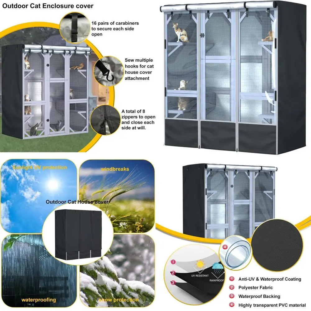 

Large Waterproof Outdoor Cat House Cover, 600D Heavy Duty, Full Coverage, L63xW30xH70