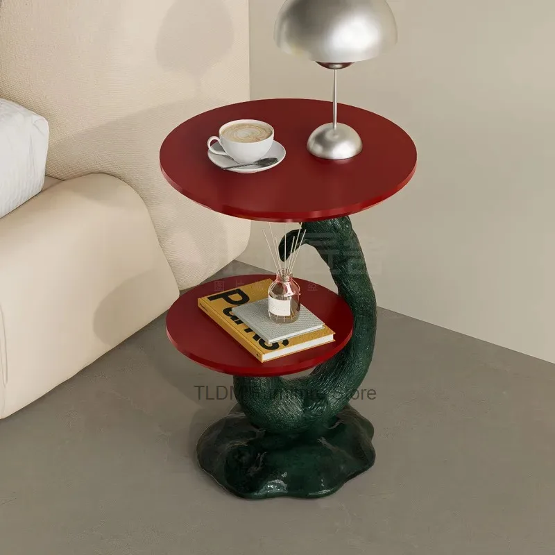 Artistic Tree Trunk Shaped Side Table, Double-Tiered Accent End Table with Unique Curve Base for Living Room & Bedroom