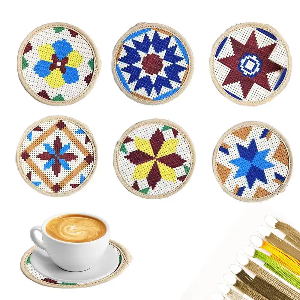 EverShine 6-teiliges DIY-Untersetzer-Kreuzstichset mit Blumen- und Mandala-Stickerei, Tassenunterlage, Kunstwerk, Nähzubehör, Desktop-Dekoration, Geschenk