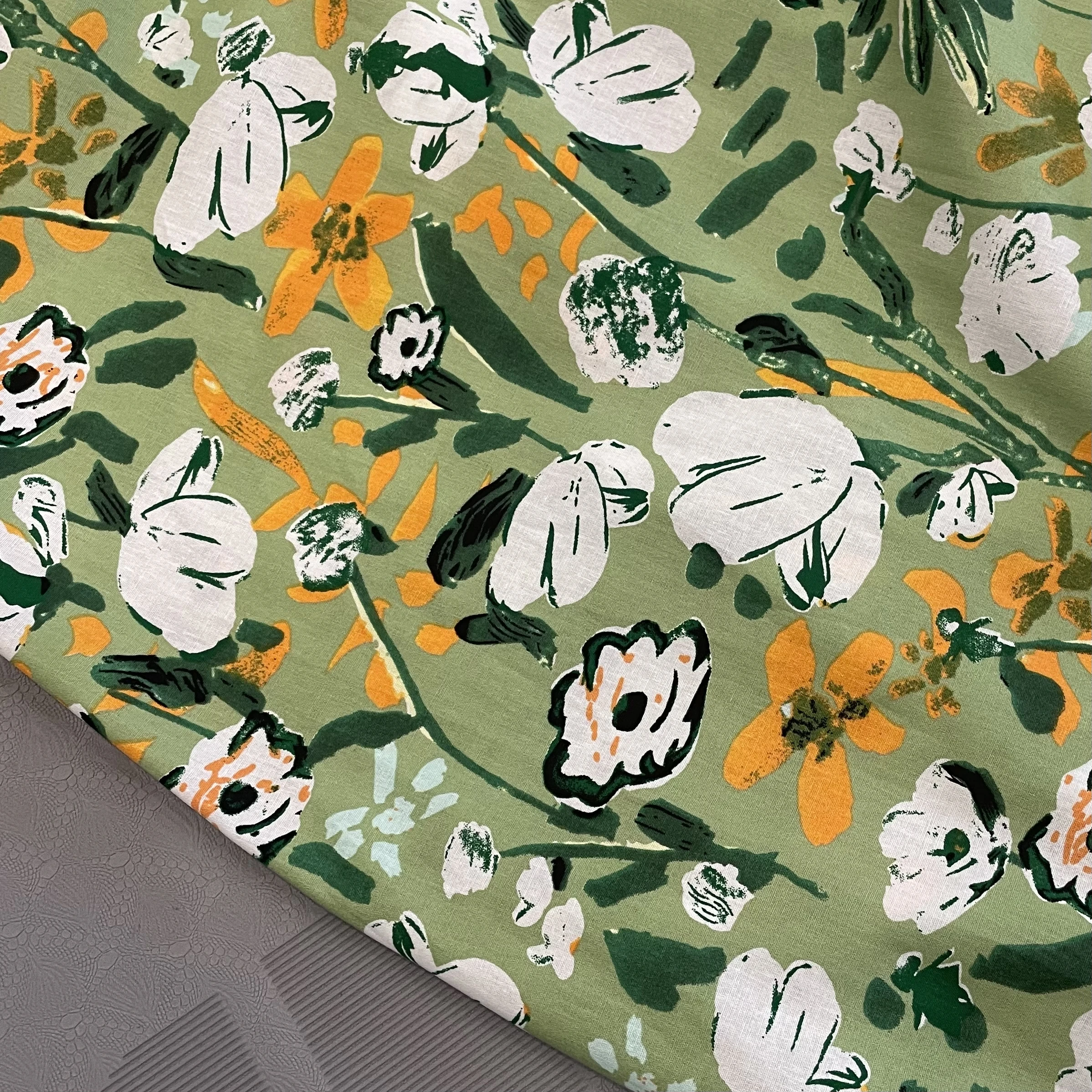 Green Impression Flowers 100% Cotton Poplin Digital Printed Fabric Used For Sewing Cloth Dresses Skirts Children Designer Telas