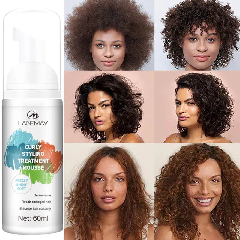 Curly Hair Mousse Repair Curling Foam Serum Smooth Frizzy Products Control Enhanced Natural Wavy Wigs Styling Cream Care 60ML