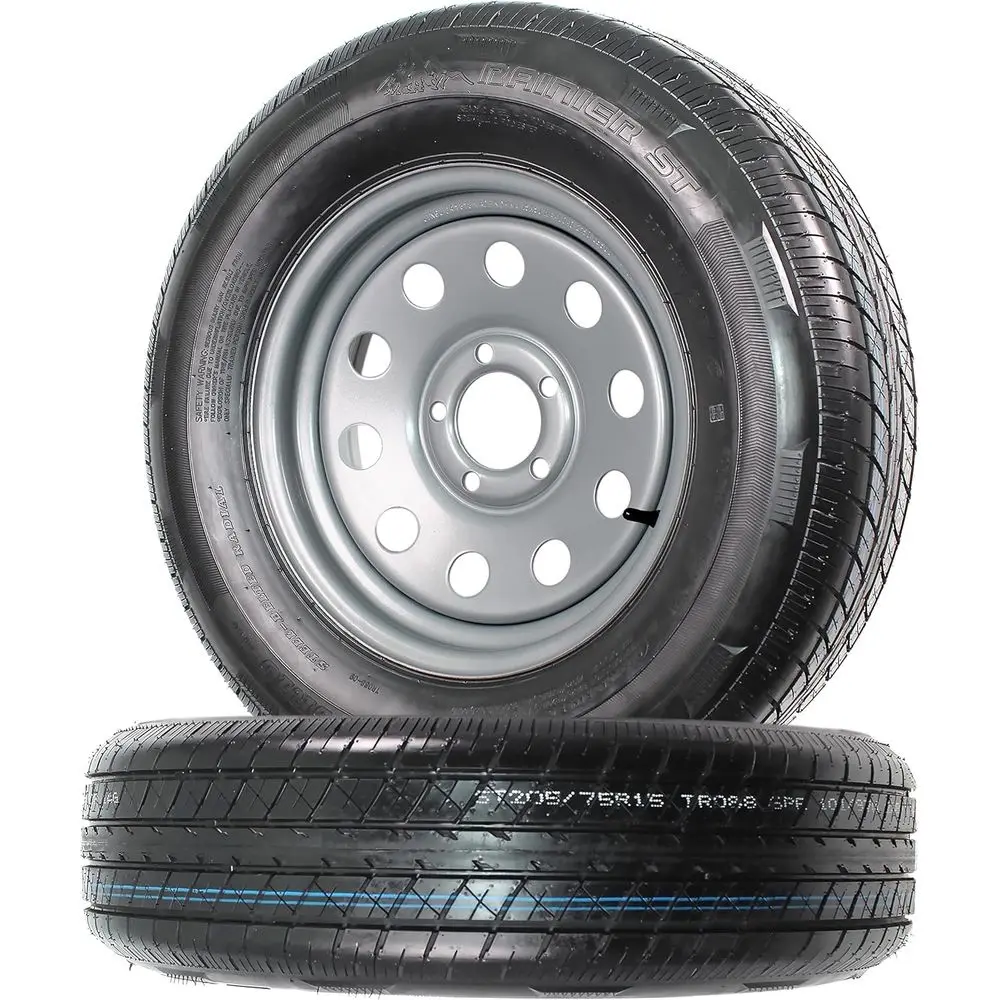 

2-Pack Radial Trailer Tire Rim ST205/75R15 205/75-15 5 Lug Silver Grey Wheel - 6 Year w/Roade