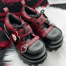 Y2k Subculture Clowns Punk Sneakers Round Toe Platform Thick Bottom Mixed Color Lace-Up Belt Buckle Novelty Fashion Women Shoes