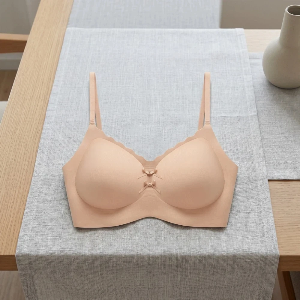 Traceless Dots Wireless V Bra Shockproof Gathered Breasts Seamless Floral Print Bra Anti-sagging Flower Bow Brassiere for Women