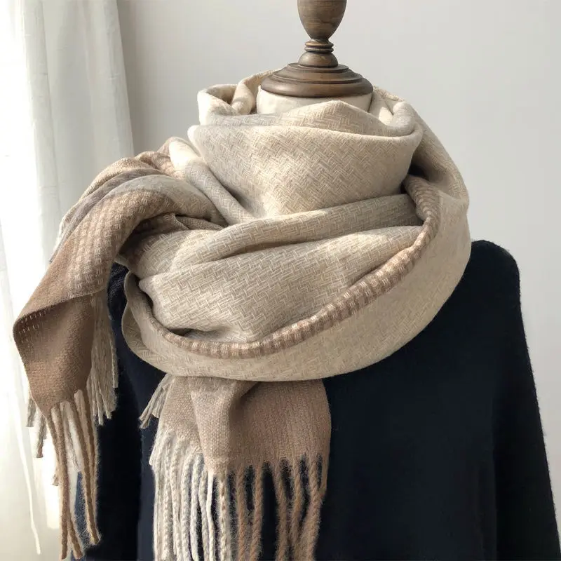 

Luxury Women Solid Color Cashmere Scarf Soft Tassel Thick Warm Wraps Female Autumn Winter Cold Weather Scarves Large Shawl