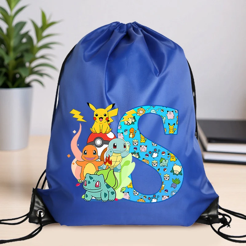 Mochilas de Poliéster com Cordão Anime Pokémon, Bolsa de Compras Fashion com Estampa de Pikachu, Bolsa de Armazenamento para Natação Masculina e Feminina