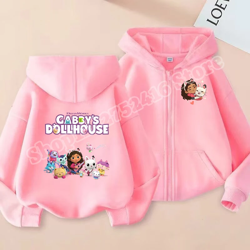 غابي دمية الطفل سترة مقنعين سترة أنيمي شخصية طباعة البوليستر ملابس خارجية الفتيات الكرتون طباعة الشتاء الملابس الدافئة
