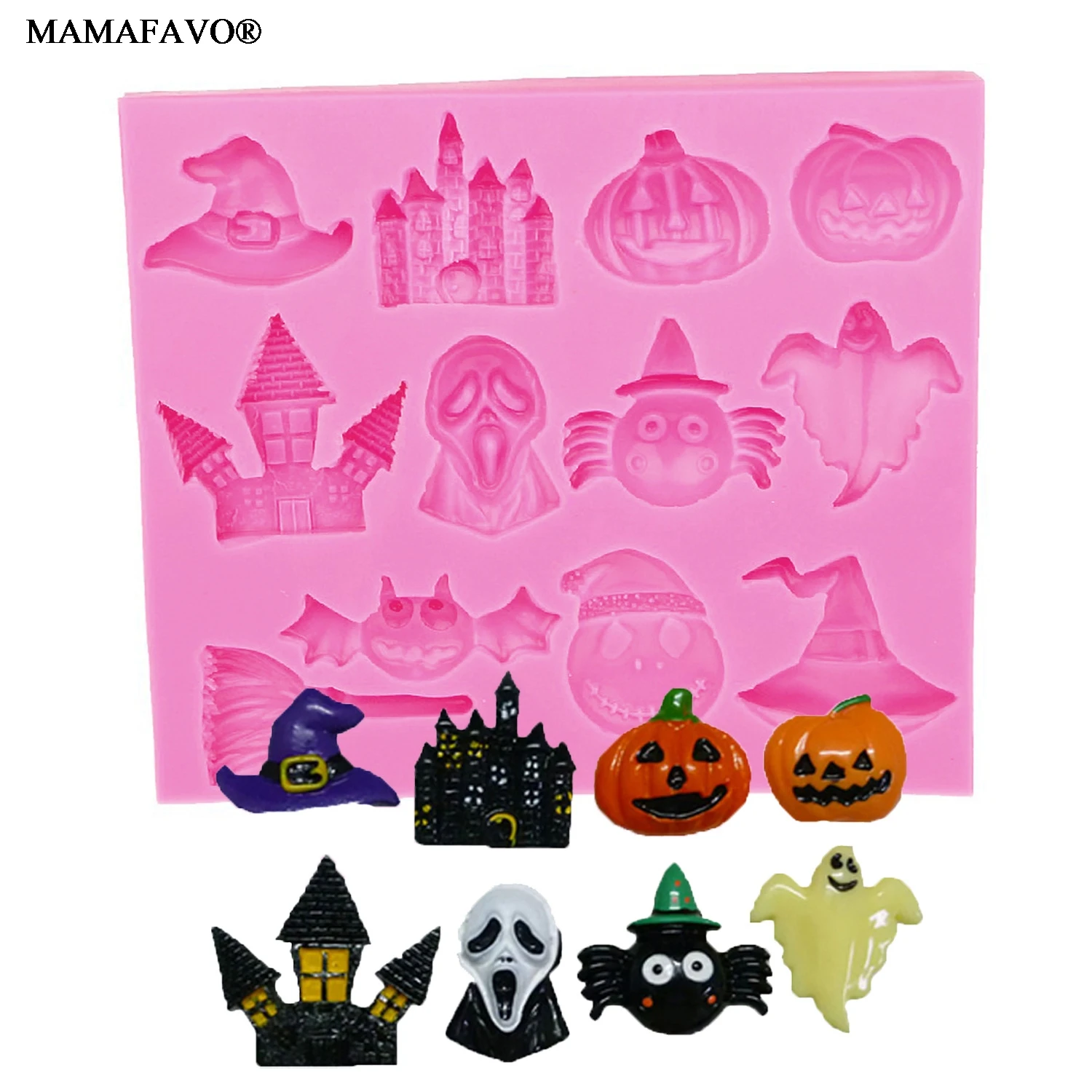 Hot Selling Halloween Pumpkin Witch Hat Castle Bat Broom Silicone Mold Fondant DIY Cake Decorating Tools F157