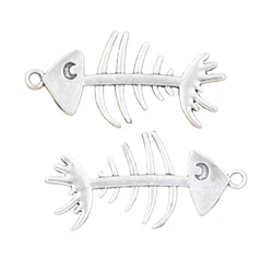 6pcs Charms Fish Bone 42x21mm Antique Silver Color Pendants Making DIY Handmade Tibetan Finding Jewelry