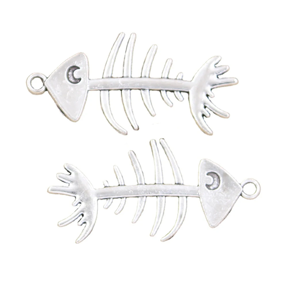 6pcs Charms Fish Bone 42x21mm Antique Silver Color Pendants Making DIY Handmade Tibetan Finding Jewelry